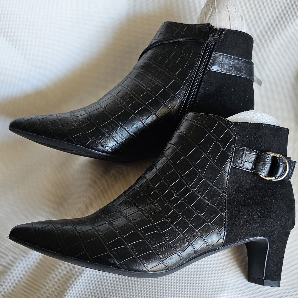 East 5th Black Croc-Embossed Ankle Booties